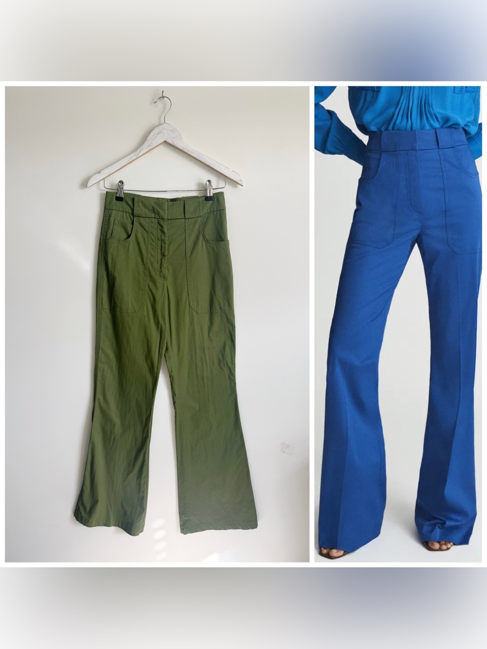 REISS Loren Flared Trouser Pants Green Size 4 Women’s Office Classy